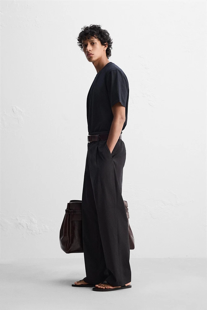 WIDE FIT COTTON-VISCOSE PANTS