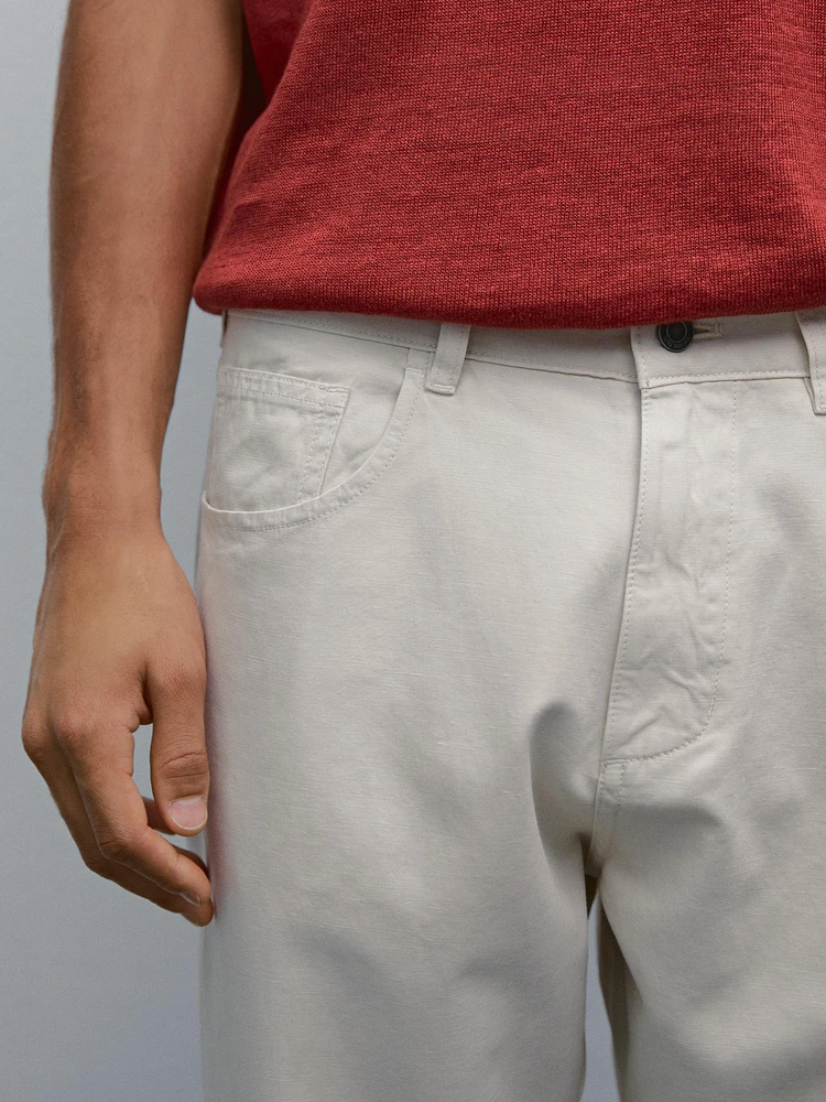Lightweight relaxed fit denim-effect trousers