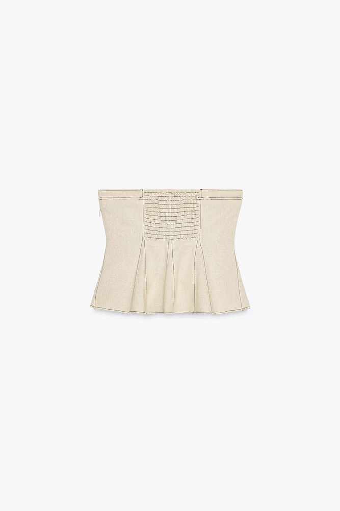 LINEN TOP WITH CONTRAST STITCHING