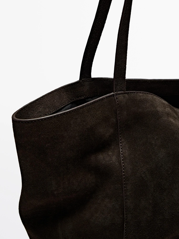Split suede leather bucket bag