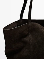 Split suede leather bucket bag