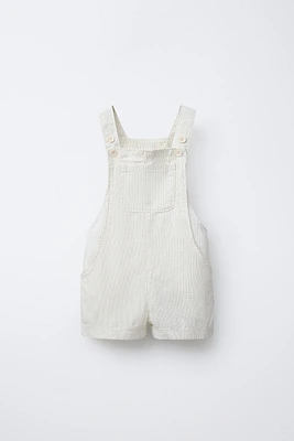 STRIPED LINEN BLEND OVERALL SHORTS