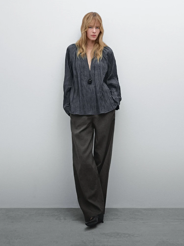 Pantalon de tailleur à rayures coton mélangé