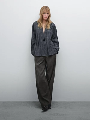 Pantalon de tailleur à rayures coton mélangé