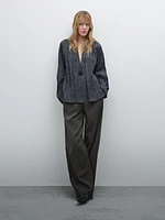 Pantalon de tailleur à rayures coton mélangé