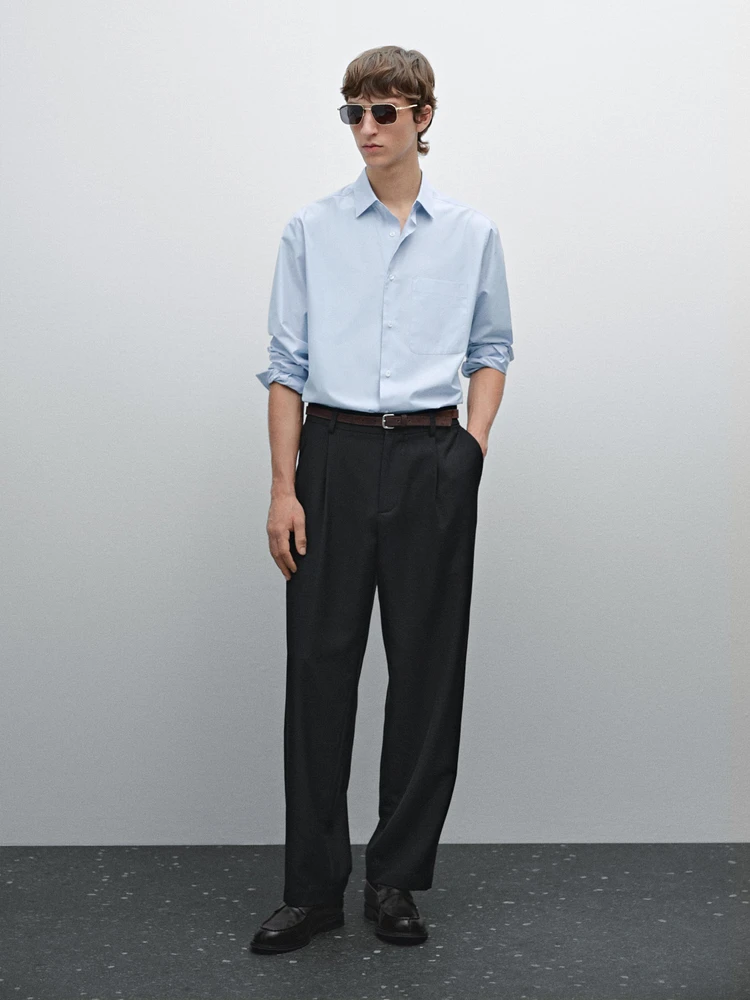 Chemise regular fit à rayures en coton mélangé