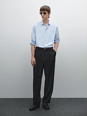 Regular fit striped cotton blend shirt
