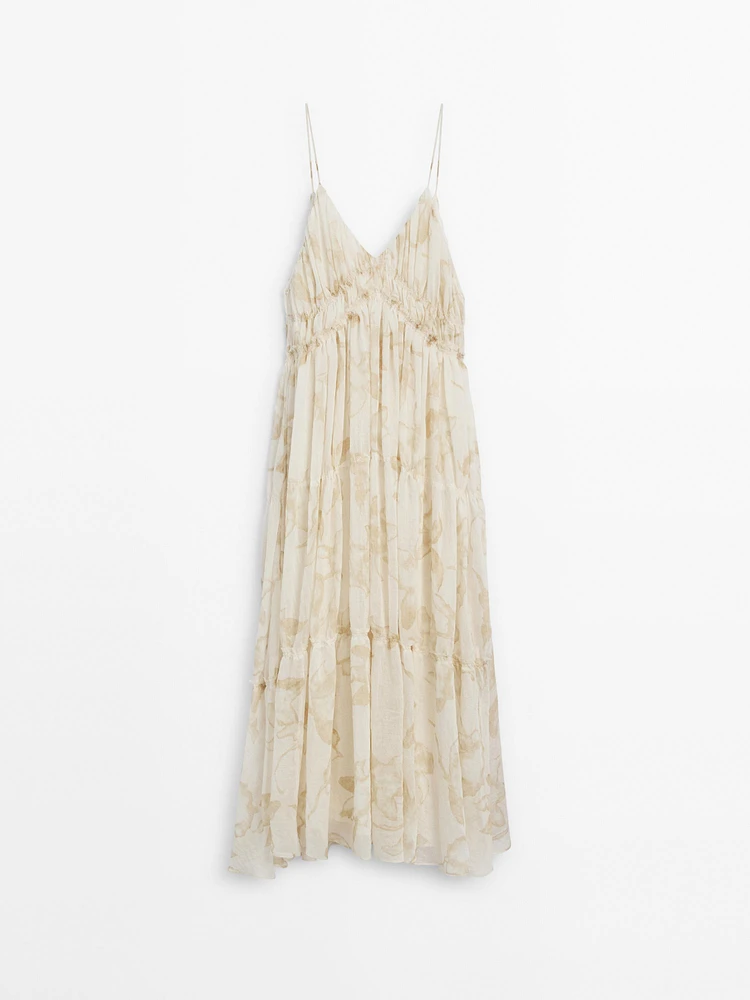 Robe midi bretelles froncées
