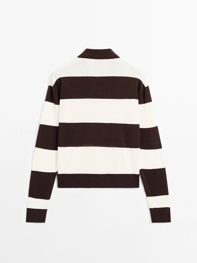 Pull en maille à col polo et rayures