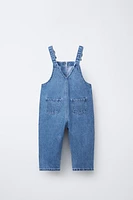 EMBROIDERED LONG DENIM OVERALLS