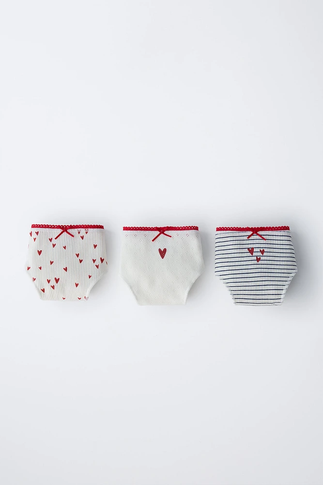 6-14 ANS/ LOT DE TROIS CULOTTES CŒURS