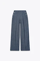 WIDE LEG LINEN PANTS WITH BUTTONS