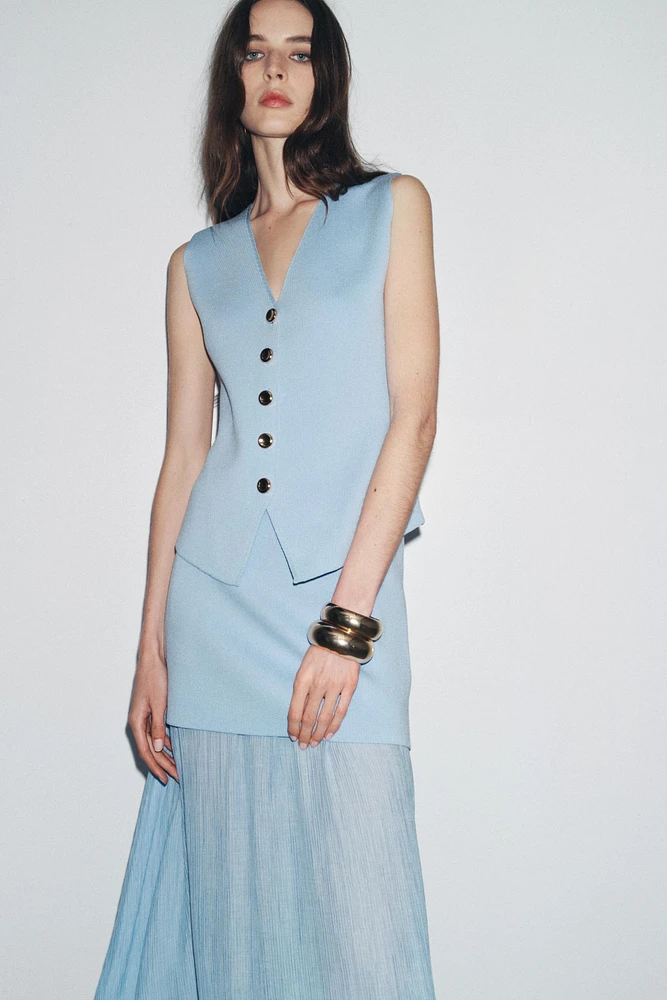 MIXED PLEATED KNIT SKIRT