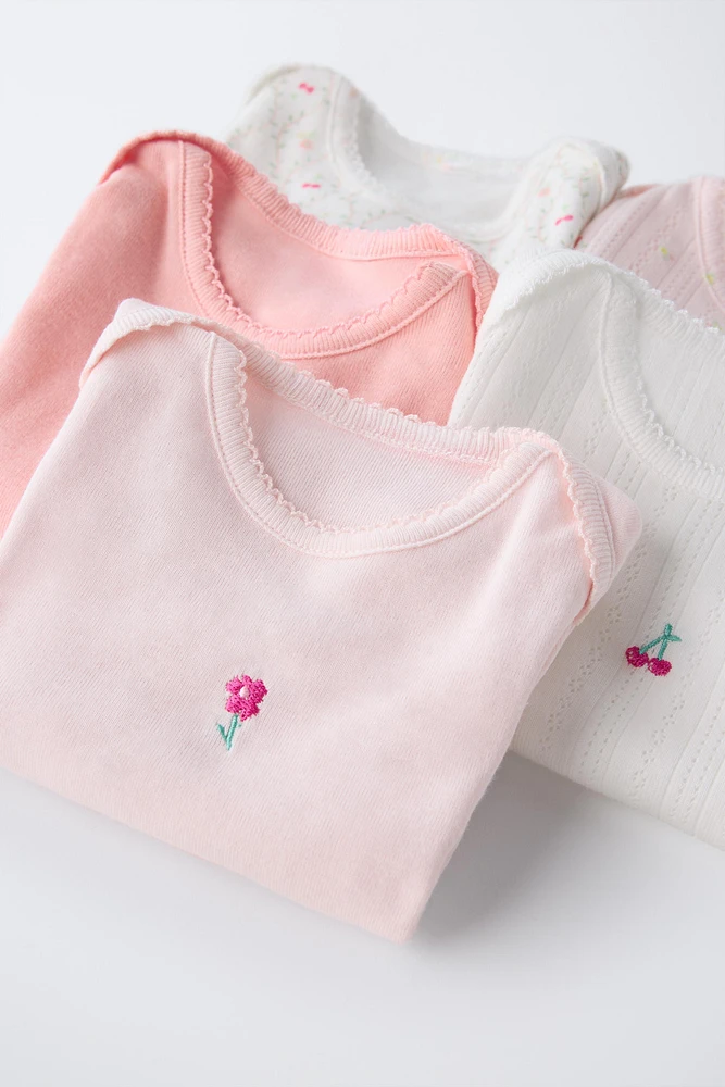 FIVE-PACK OF EMBROIDERED FLORAL BODYSUITS
