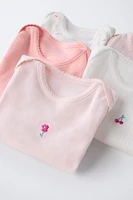 FIVE-PACK OF EMBROIDERED FLORAL BODYSUITS