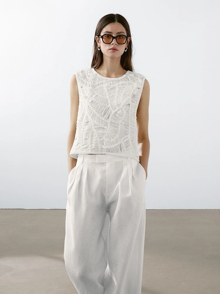 Pantalon triple pince 100 % lin