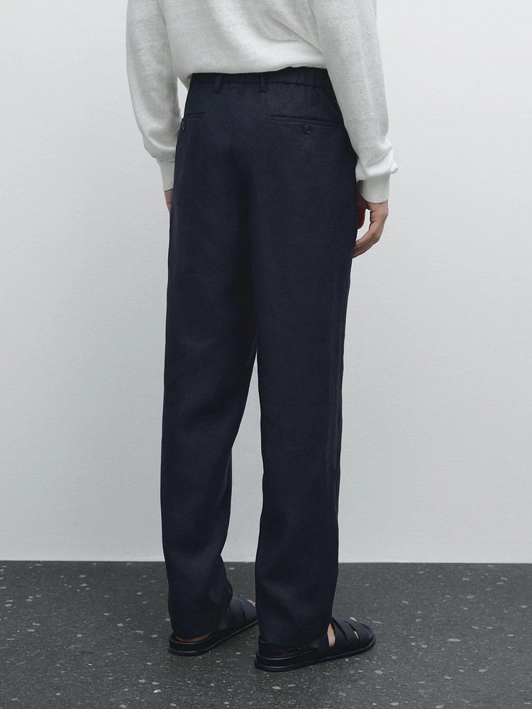 Pantalon regular fit 100 % lin