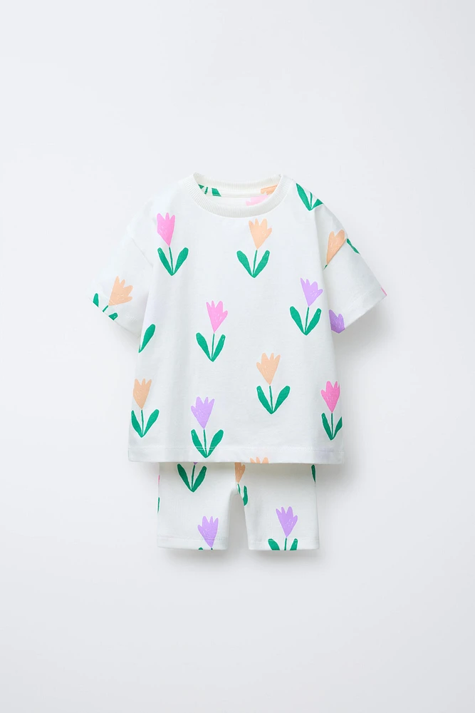 PRINTED JOGGING T-SHIRT AND CYCLING LEGGINGS SET