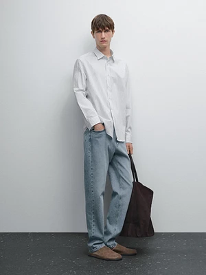 Chemise regular fit à rayures en coton mélang