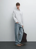 Regular fit striped cotton blend shirt