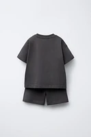 T-SHIRT AND BERMUDA SHORTS SET WITH TEXT PRINT