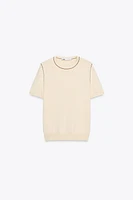 TRIMMED SHORT SLEEVE KNIT TOP