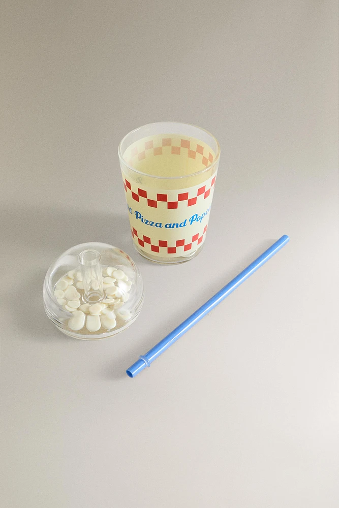CHILDREN'S PIZZA TUMBLER WITH STRAW
