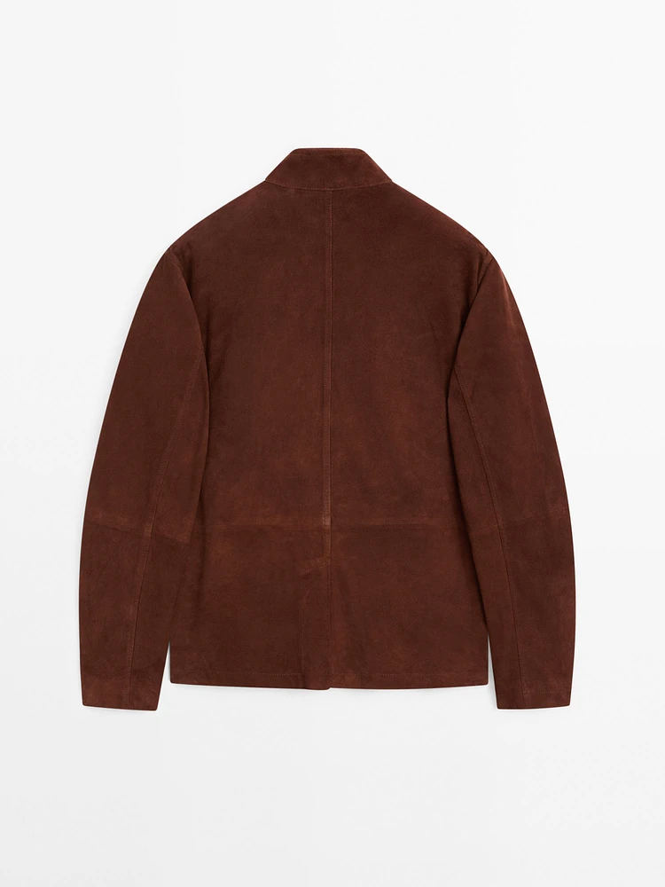Suede leather stand collar jacket