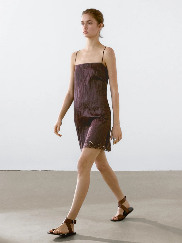 Mini dress with blonde lace detail