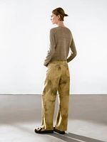 Worn effect suede leather trousers