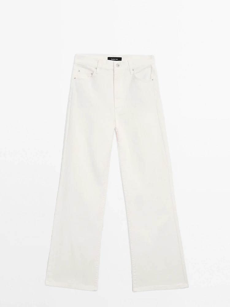 High-waist straight fit denim trousers