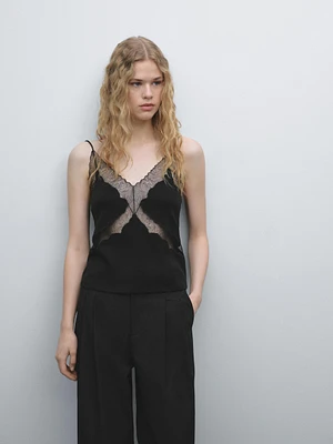 Strappy top with lace neckline detail