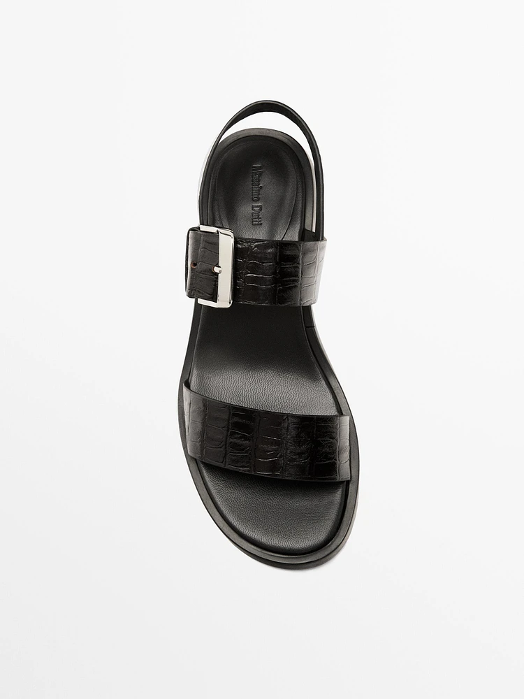 Mock croc embossed heeled sandals