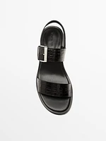 Mock croc embossed heeled sandals