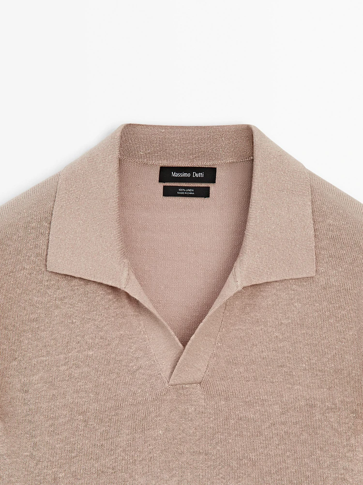 100% linen knit polo collar sweater