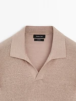 100% linen knit polo collar sweater