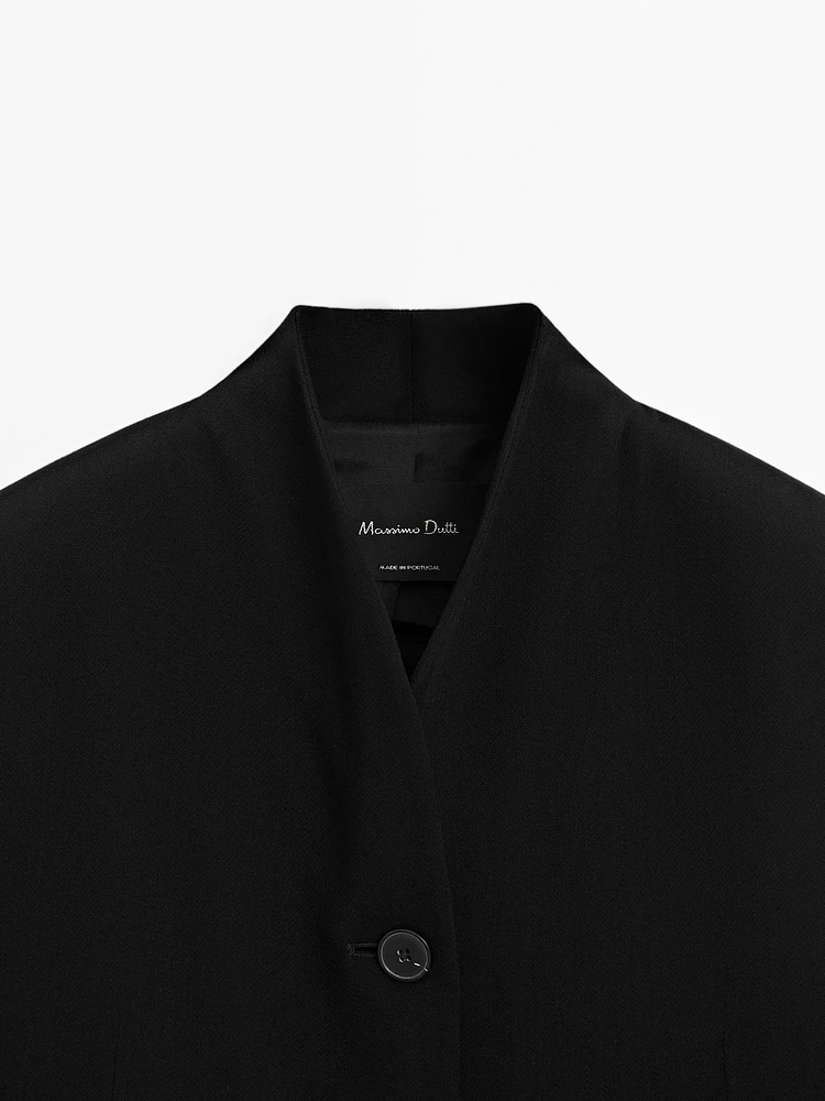 Crepe blazer with stand collar