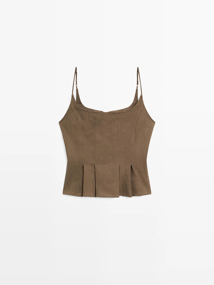 Flowing strappy linen blend top
