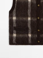 Wool blend check knit vest