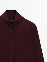 Wool mock turtleneck cardigan