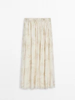 Printed gathered midi skirt