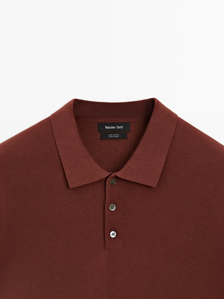 100% cotton textured knit polo shirt