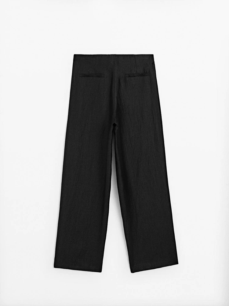 Pantalon palazzo à pinces en lin mélangé