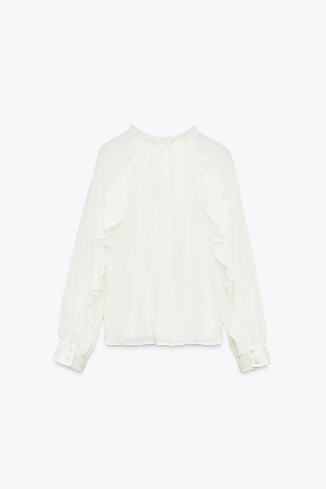 RUFFLED LACE INSERT BLOUSE