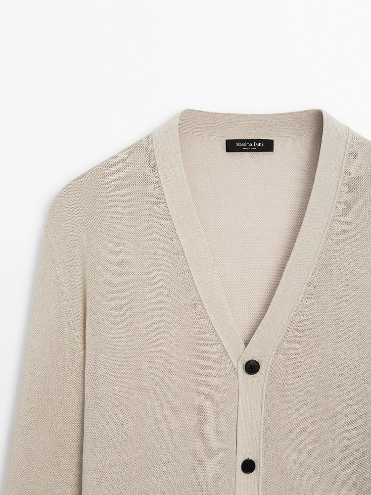 Linen blend V-neck cardigan