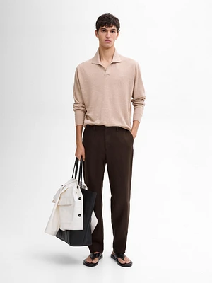 100% linen knit polo collar sweater