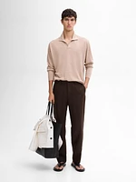 100% linen knit polo collar sweater