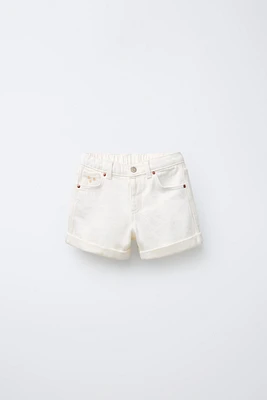 BERMUDA EN JEAN HIGH WAIST FLEURS BRODÉES