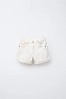 BERMUDA EN JEAN HIGH WAIST FLEURS BRODÉES