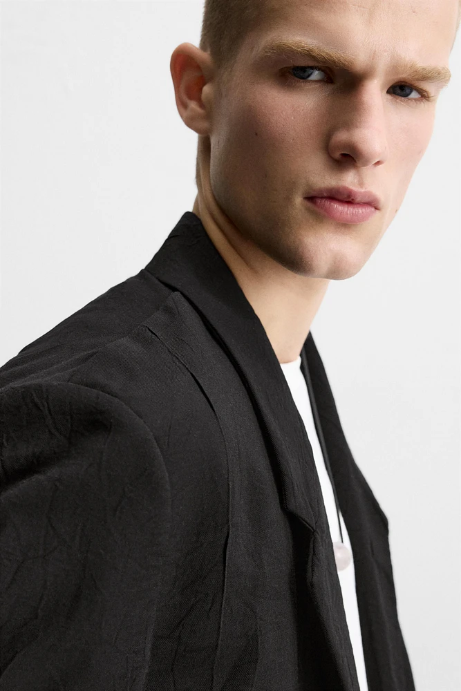 RELAXED FIT WRINKLED JACQUARD BLAZER